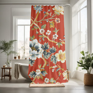 Add nature red floral pattern shower curtain