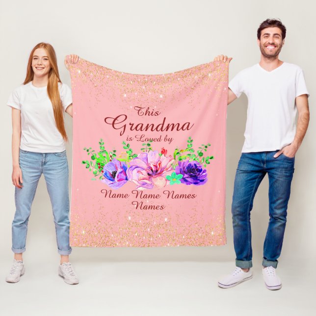 Add or Edit Names This Grandma Is Loved By Floral  Fleece Blanket (In Situ)