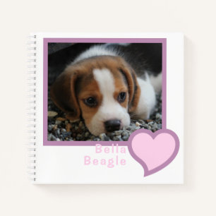 ADD OWN PHOTO PIC PET BEAGLE DOG PINK HEART SHAPE NOTEBOOK