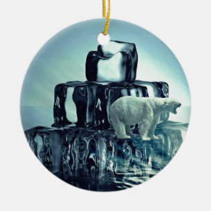 Add Own SLOGAN To Save Arctic Polar Bear Planet Ceramic Tree Decoration