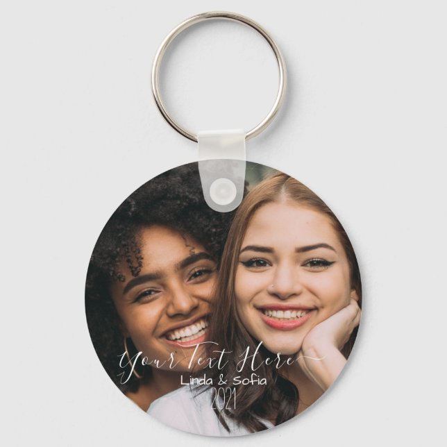 Add Own Text upload photo and names and date  Key Ring (Front)