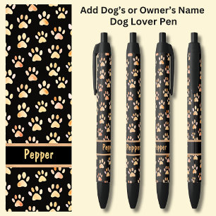 Add Owner's or Dog's Name, Dog Paw Prints on Brown Black Ink Pen