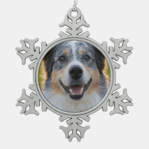Add Pet Photo Customise Snowflake Pewter Christmas Ornament