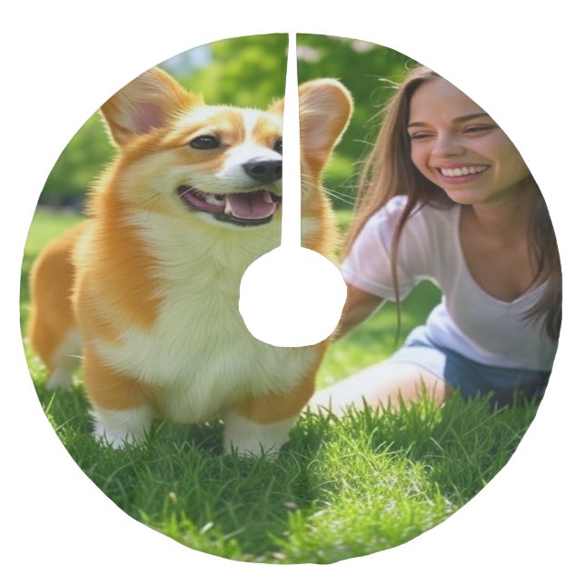 Add Pet Photo Personalise Customise Brushed Polyester Tree Skirt (Front)