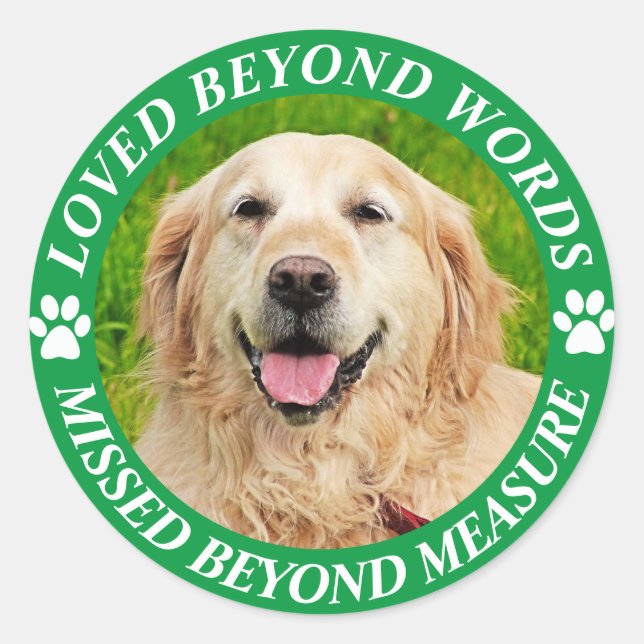 Add Photo and Name Pet Memorial  Classic Round Sticker (Front)