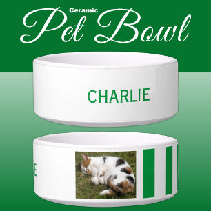 Add photo and name white and green bowl
