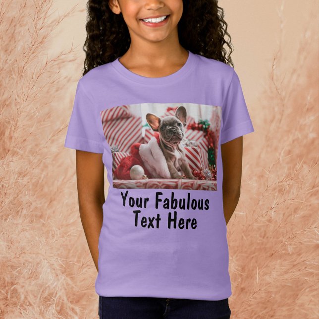 Add Photo and Text Custom Lavender Girls' T-Shirt (Creator Uploaded)