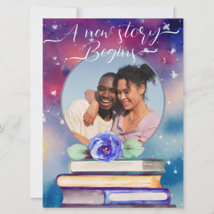 Add Photo Books & Rose Pastel Watercolor Wedding Invitation