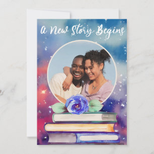 Add Photo Books & Rose Pastel Watercolor Wedding Invitation