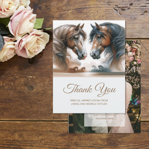 Add Photo Brown Horses Wedding Thank You Card