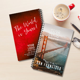 Add Photo Business Logo Tagline Red Promotional Notebook
