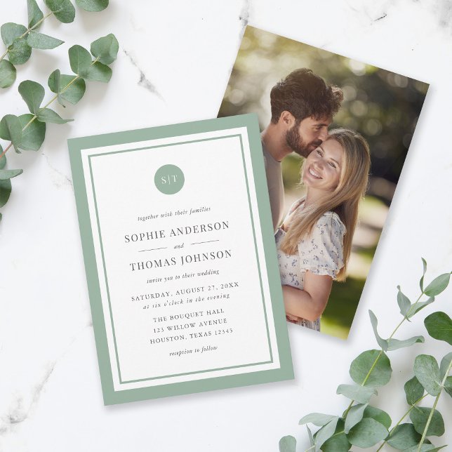 Add Photo Custom Colour Round Monogram Wedding Invitation (Creator Uploaded)