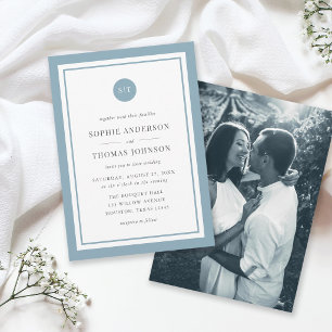 Add Photo Custom Colour Round Monogram Wedding Invitation