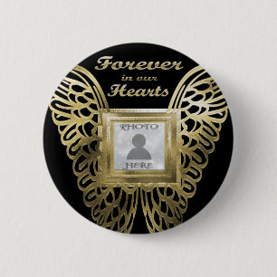 Add Photo Custom Gold Angel Wings Memorial 6 Cm Round Badge