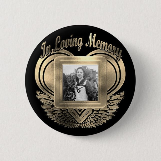 Add Photo Custom Memorial Heart 6 Cm Round Badge (Front)