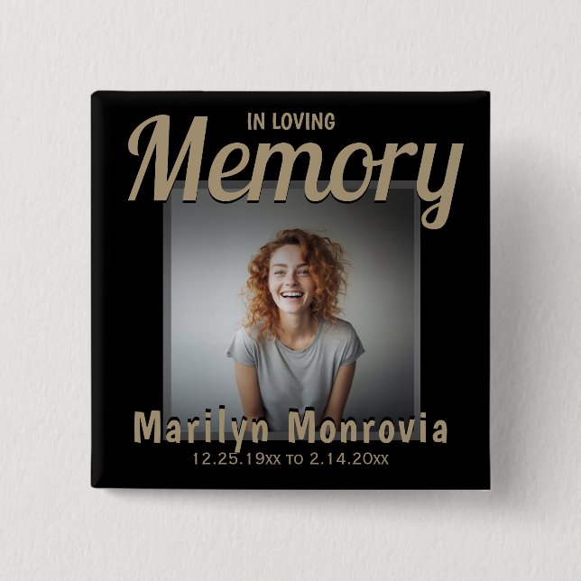 Add Photo Custom Memorial Heart Gold Button (Front)