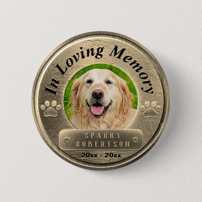 Add Photo Dog Memorial in Gold 6 Cm Round Badge (Front)