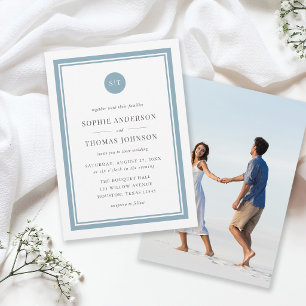 Add Photo Editable Color Round Monogram Wedding Invitation