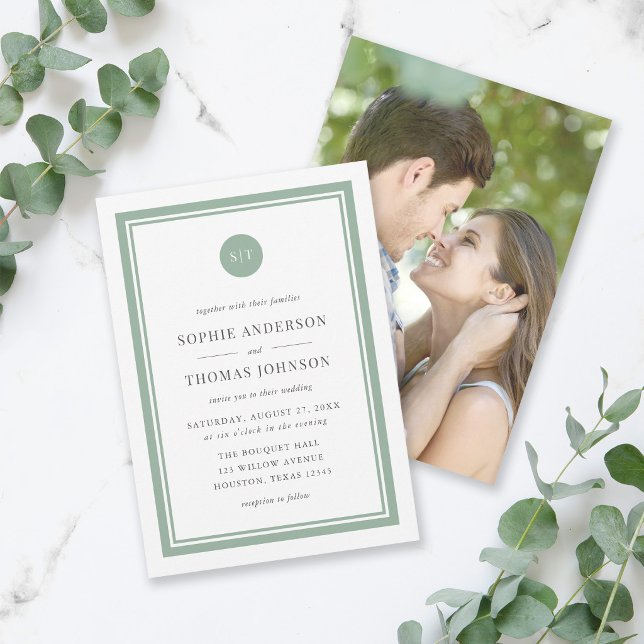 Add Photo Editable Color Round Monogram Wedding Invitation (Creator Uploaded)