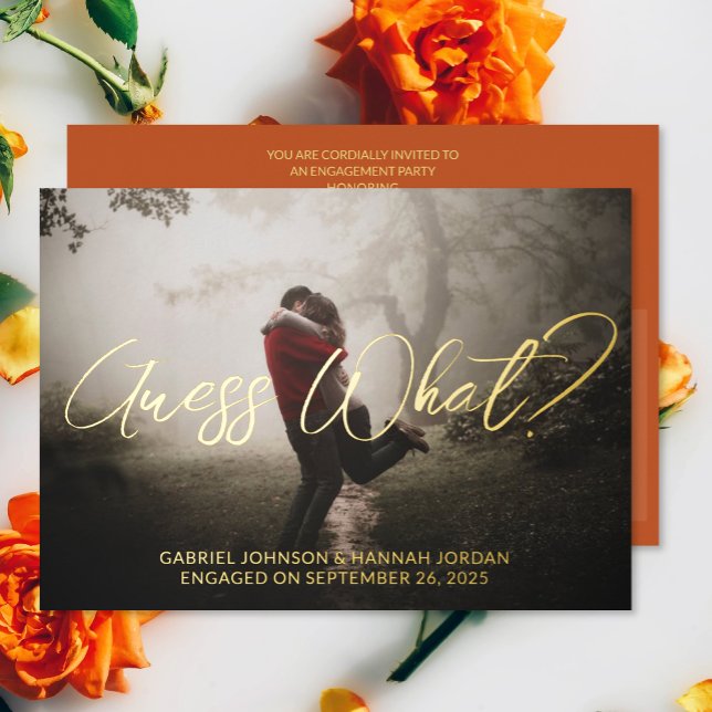 Add Photo Foil Engagement Party Invitation (The front and back of the Add Photo Terracotta Engagement Announcement and Party Invitation)