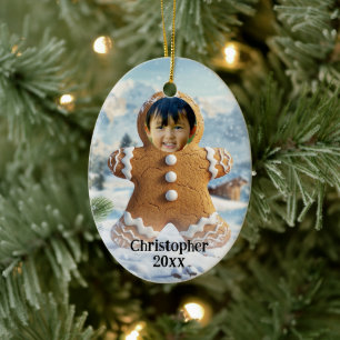 Add Photo Gingerbread Man Cookie Photo Frame Kids Ceramic Tree Decoration