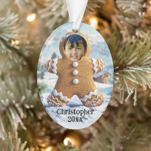 Add Photo Gingerbread Man Cookie Photo Frame Kids Ornament (Tree)