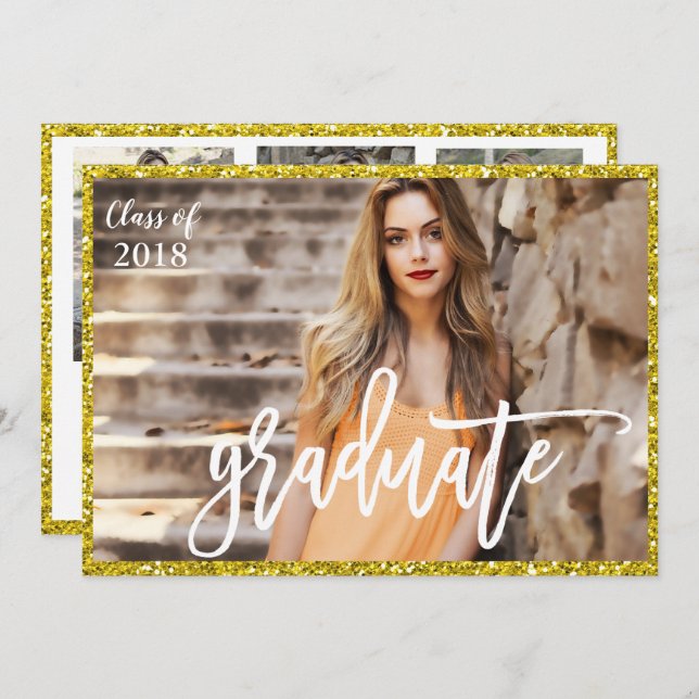 ADD PHOTO - Graduation Glitter Invitation (Front/Back)