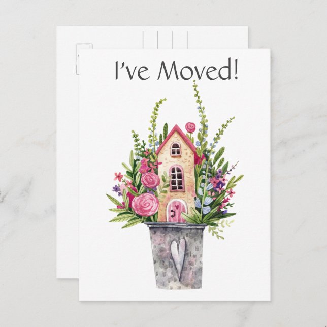 Add Photo I've Moved Watercolor Fairytale Postcard (Front/Back)