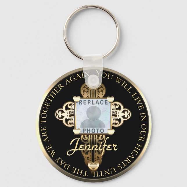Add Photo Message Cross Hearts Memorial Key Ring (Front)