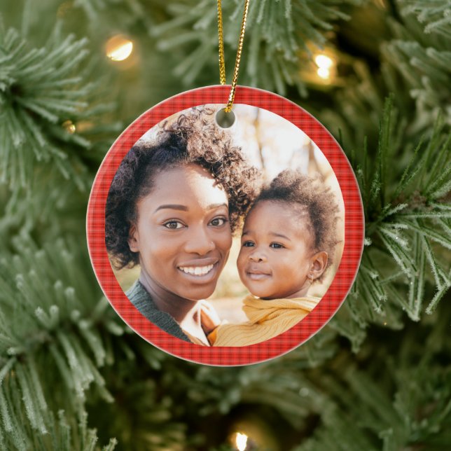 Add Photo Modern Classic Red Plaid Ceramic Tree Decoration (Tree)