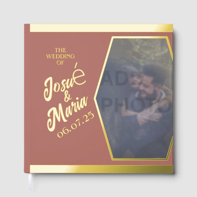 Add Photo Modern Wedding Foil Guest Book (Front)