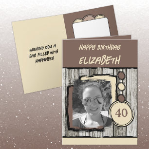 Add photo name brown cream 40th birthday card