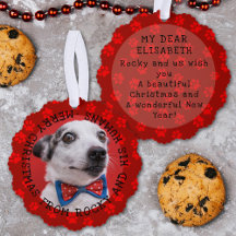 Add Photo & Name Funny Christmas Dog Pawprints Red