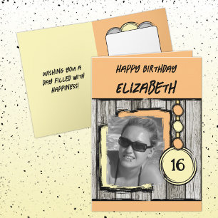 Add photo name orange yellow 16th birthday card