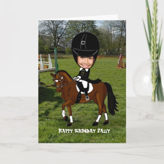 Add photo - personalised dressage horse rider card (Front)