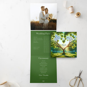 Add Photo Romantic Green Wedding Program Tri-Fold Programme