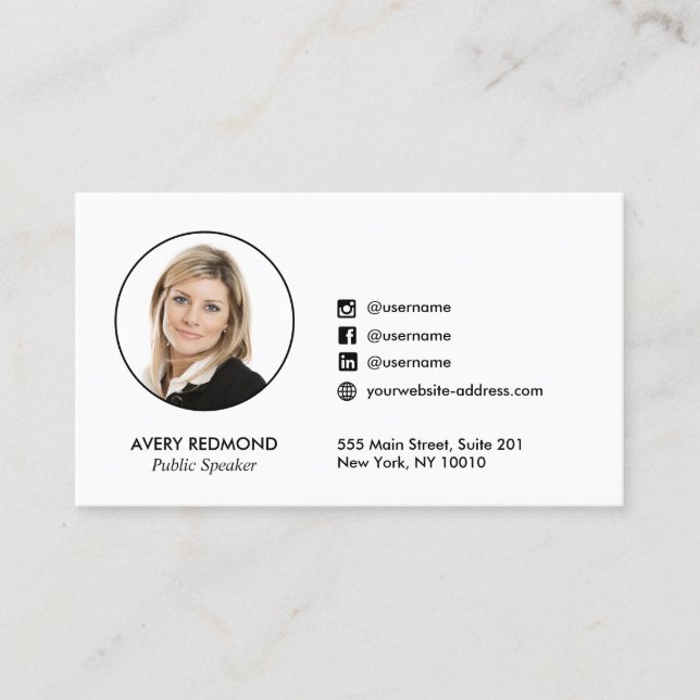 Add Photo Social Media Networking Business Card (Front)