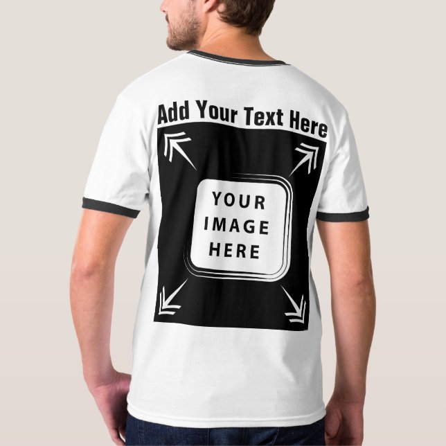 Add Photo Text Custom Template Front Back Sided T-Shirt (Back)