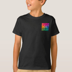 Add Photo Text Double Sided Kids Boys Basic Black T-Shirt