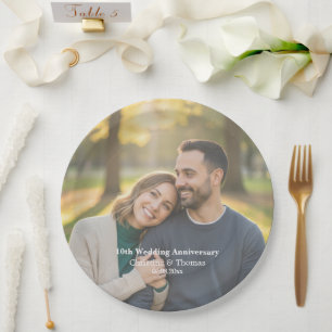 Add Photo Text Overlay 10th Wedding Anniversary Paper Plate