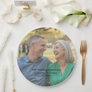 Add Photo Text Overlay 35th Wedding Anniversary Paper Plate