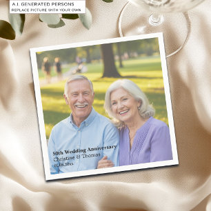 Add Photo Text Overlay 50th Wedding Anniversary Napkin