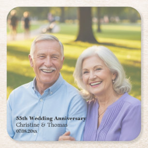 Add Photo Text Overlay 55th Wedding Anniversary Square Paper Coaster