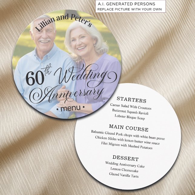 Add Photo Text Overlay 60th Wedding Anniversary  Menu (Creator Uploaded)