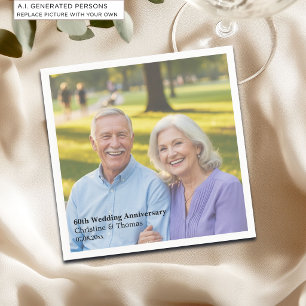 Add Photo Text Overlay 60th Wedding Anniversary Napkin