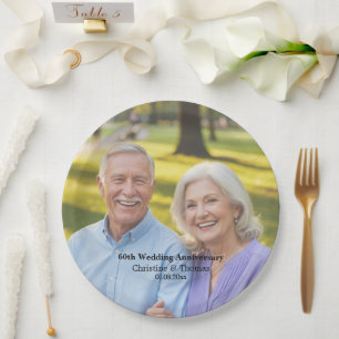 Add Photo Text Overlay 60th Wedding Anniversary  Paper Plate