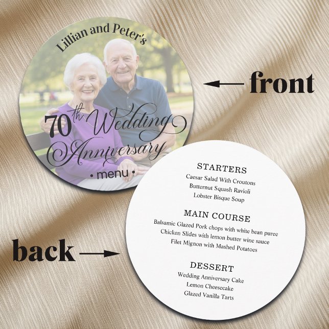 Add Photo Text Overlay 70th Wedding Anniversary  Menu (Creator Uploaded)