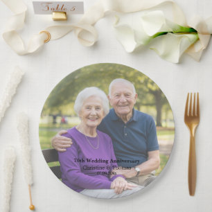 Add Photo Text Overlay 70th Wedding Anniversary  Paper Plate