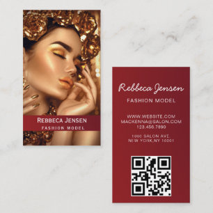 Add photo trendy fashion model black QR Code Business Card