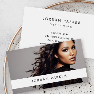 Add photo trendy fashion model white business card
